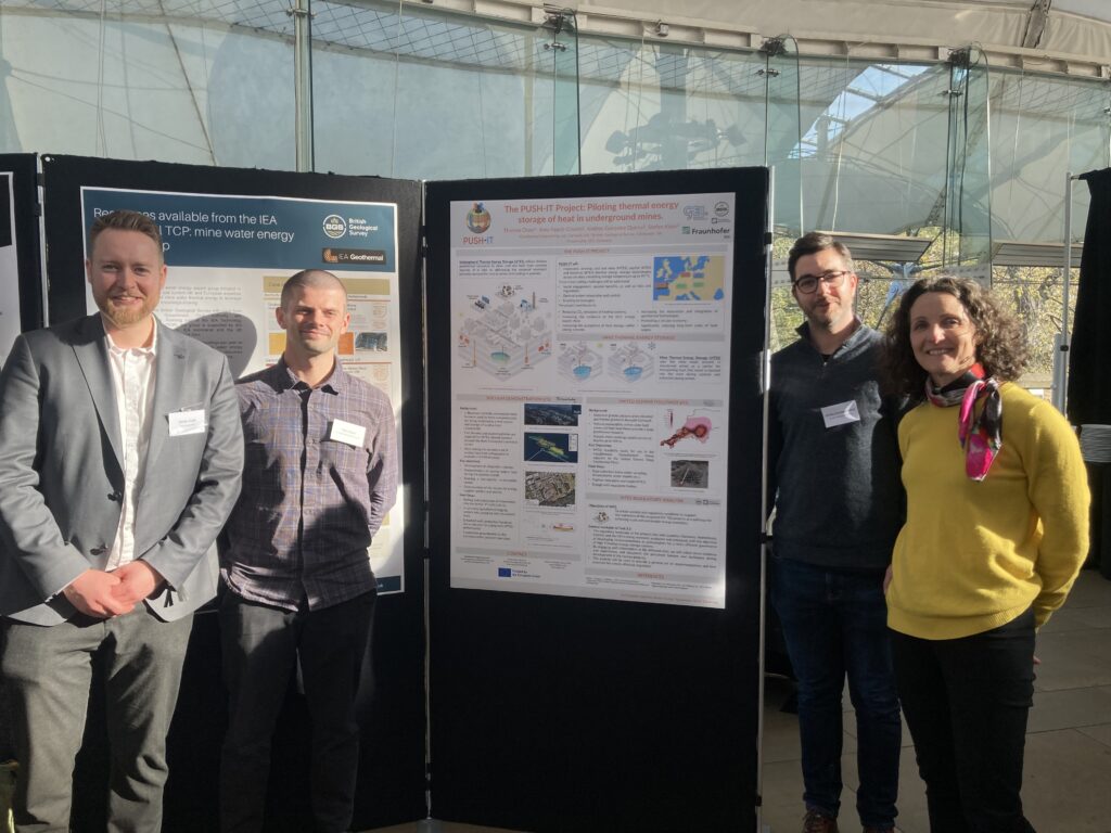 four PUSH-IT representatives present the poster at the Mine Water Geothermal energy Symposium